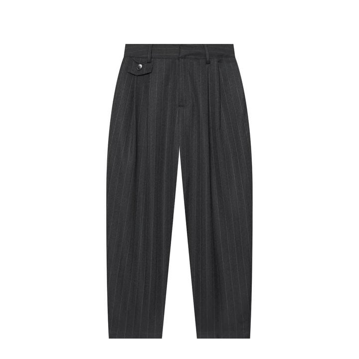 Women's high-waisted pleated trousers with stripes and decorative flap Amarae