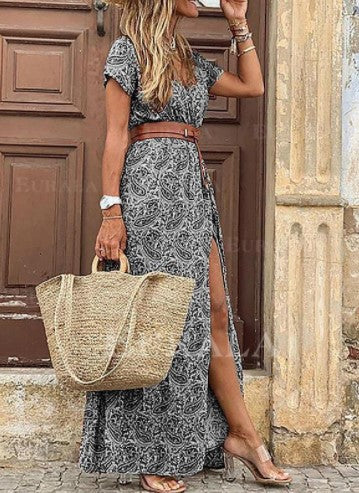 Maxi floral dress for women with high side slit Lune London