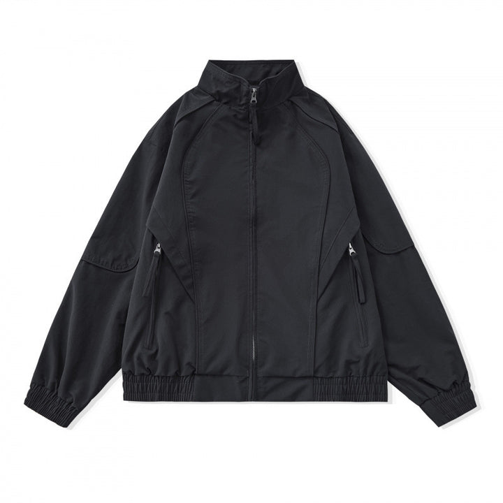 [Unisex] Lightweight Boxy Transitional Jacket with Stand Collar, Raglan Sleeves, and Zipper Pockets Amarae