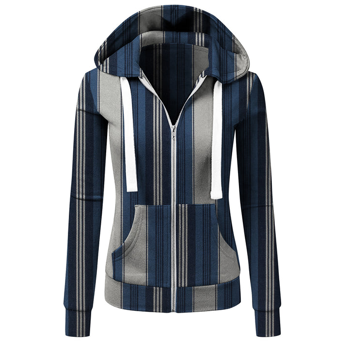 Women's Striped Hooded Jacket with Zipper, Kangaroo Pocket and Drawstring Amarae