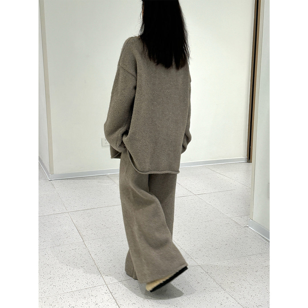 Women Plush Oversized Off-Shoulder Knit Loungewear Set with Loose Silhouette