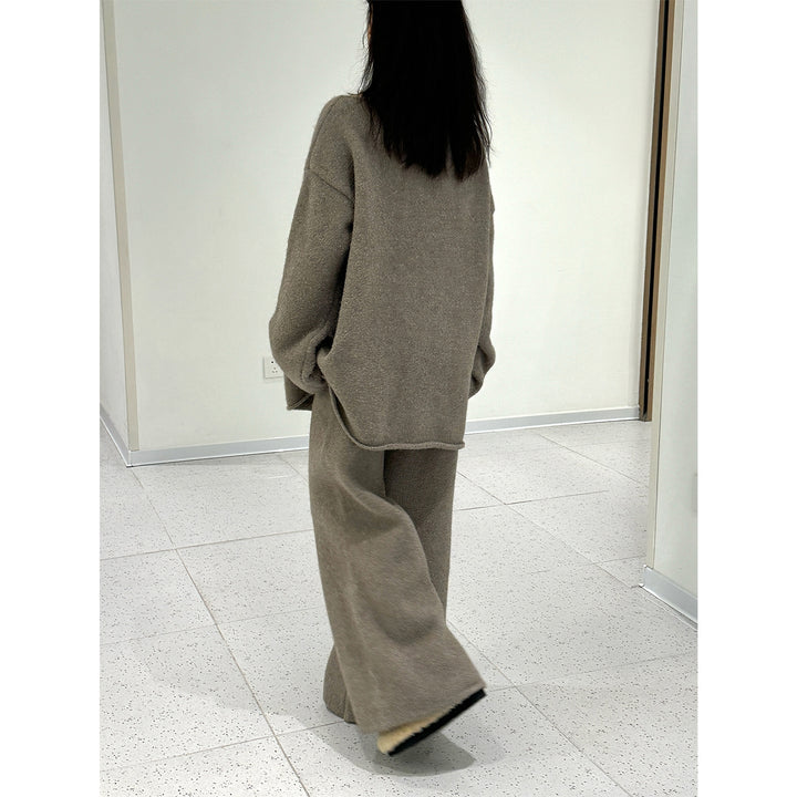 Women Plush Oversized Off-Shoulder Knit Loungewear Set with Loose Silhouette