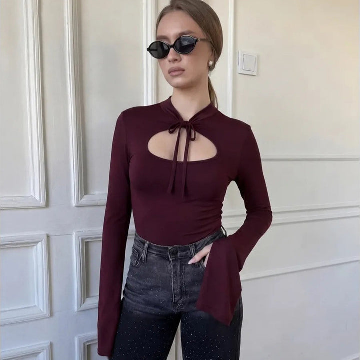 Women's Tailored Long Sleeve Shirt with Cut-Out and Flared Ruffle Sleeves Amarae
