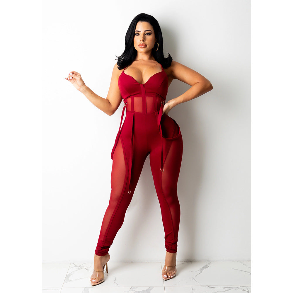 Ladies transparent panel jumpsuit Lune London