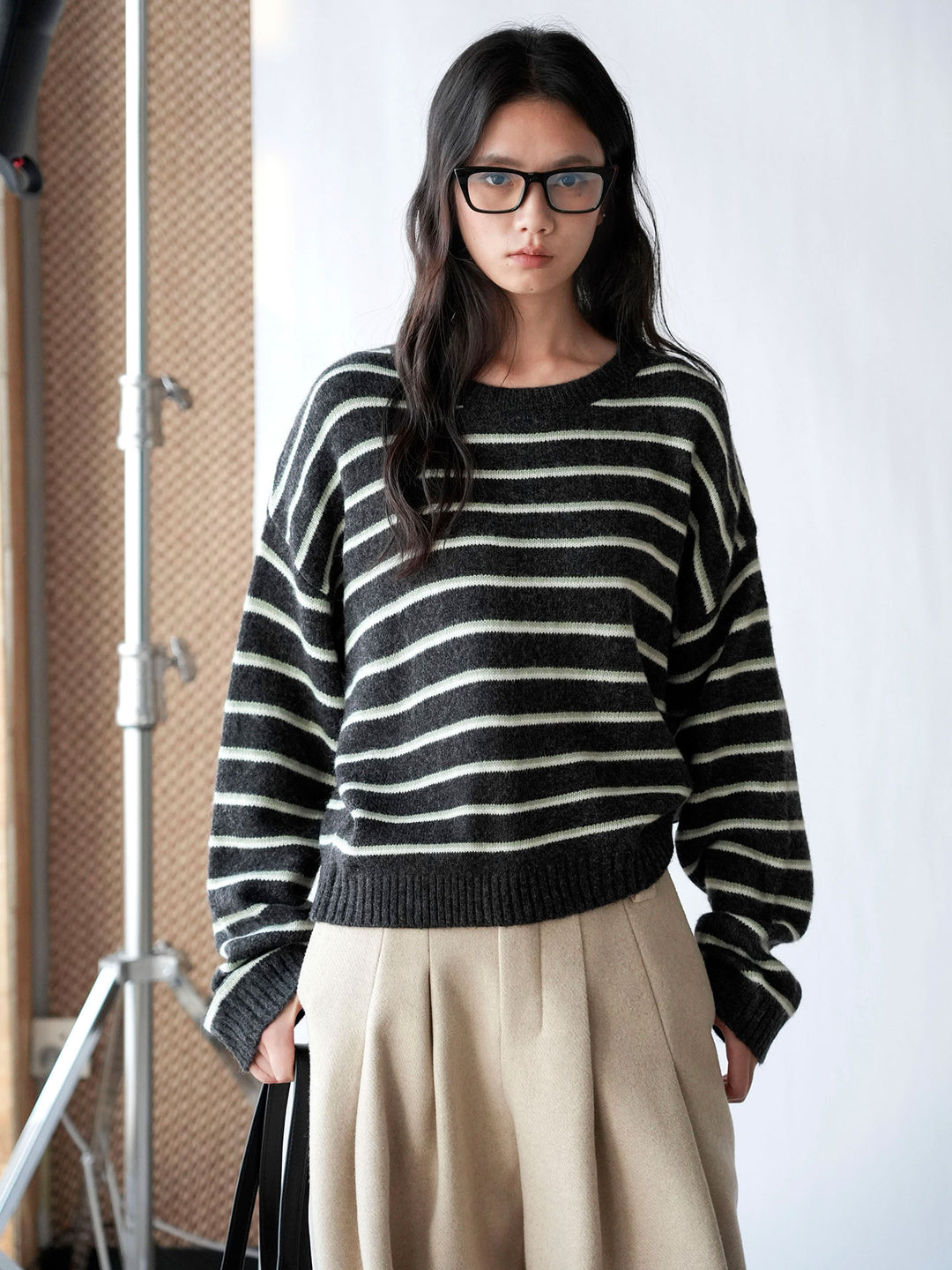 Women’s striped mohair-look sweater with dropped shoulder and ribbed hem Amarae