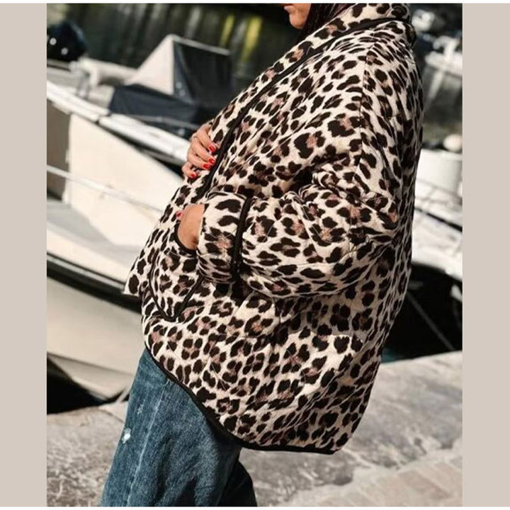 Ladies quilted jacket with leopard print and pockets Amarae