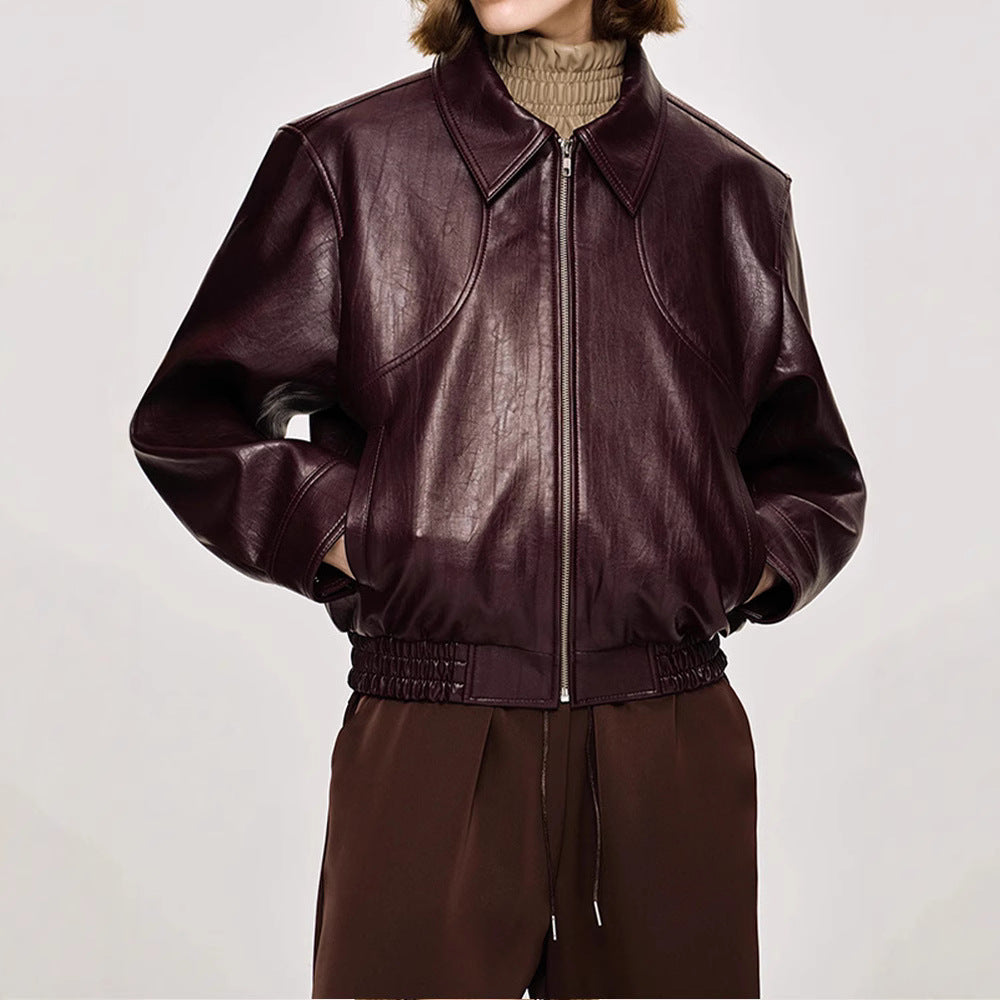 Faux leather jacket for women with trendy oversized fit and elastic waist Lune London