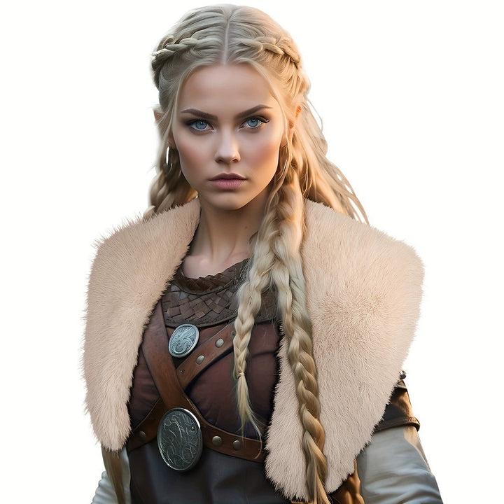 Women's shoulder collar made of faux fur with leather straps and metal fittings Amarae