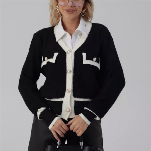 Ladies trendy cardigan with chic and stylish mother of pearl buttons
