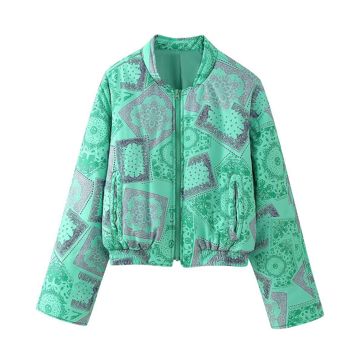 Women's cropped bomber jacket with bandana pattern and elastic hem Amarae