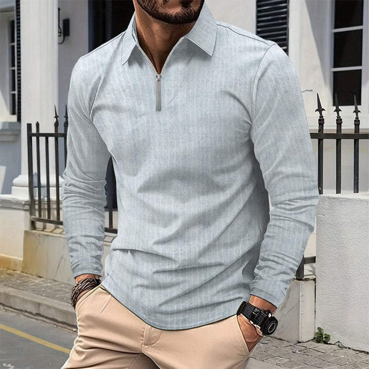 Elegant long-sleeved shirt for men with zipper and fine stripes Lune London