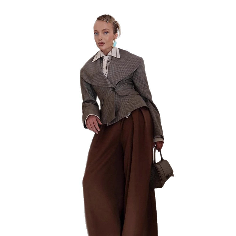 Women Tailored Blazer with Oversized Shawl Collar and Structured Peplum Waist Amarae