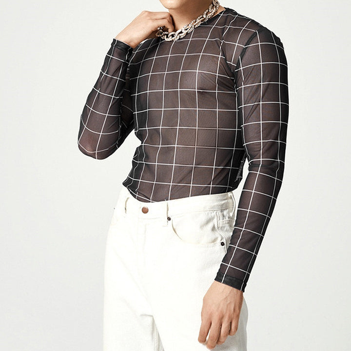 Men's mesh top with a modern checkered pattern and breathable fabric Amarae