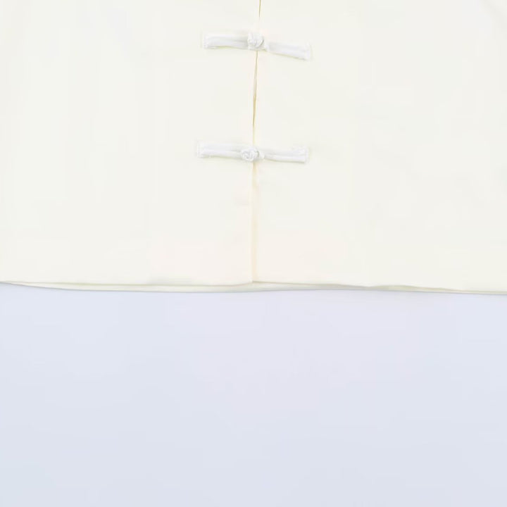 Women’s satin blouse with Chinese knot closures and 3/4 balloon sleeves Amarae