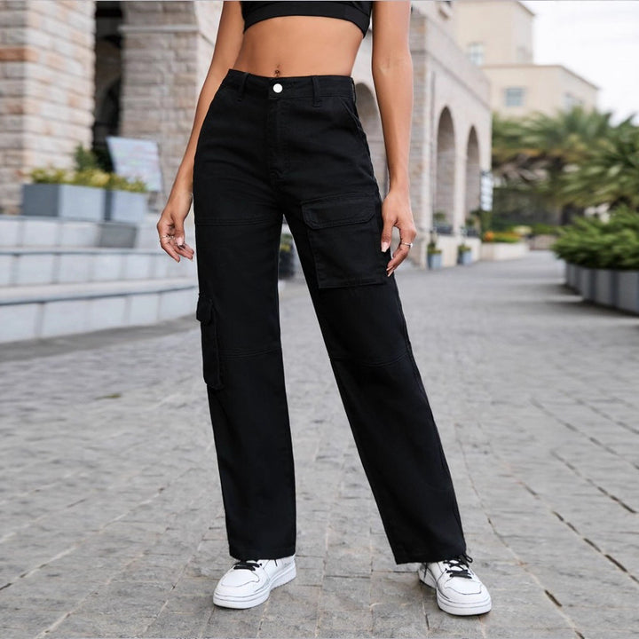 Women High-Waisted utilitarian Cargo Pants with Straight Leg and Multiple Pockets Amarae