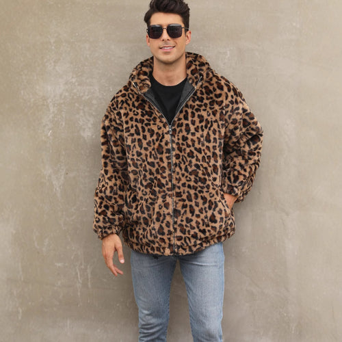 Soft faux fur leopard print jacket for men Amarae