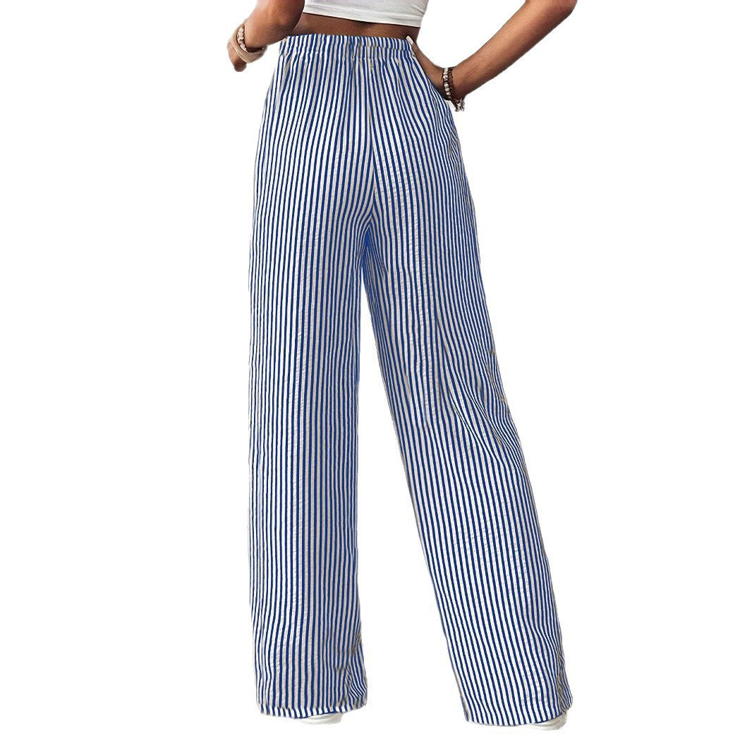 Striped wide pants for women with elastic waist and practical pockets Lune London