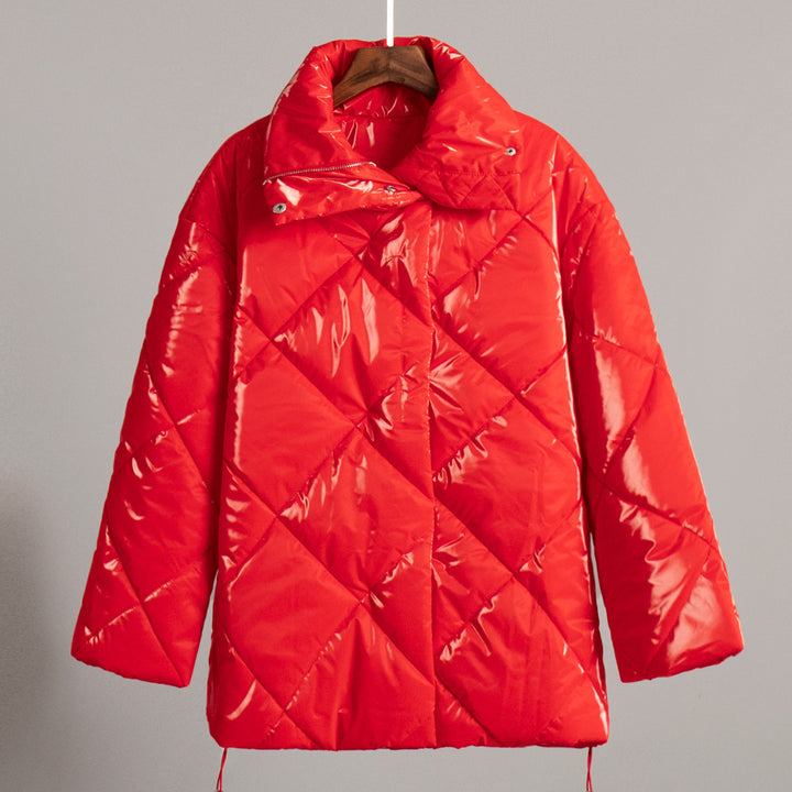 Ladies padded quilted jacket with high collar and practical pockets Amarae