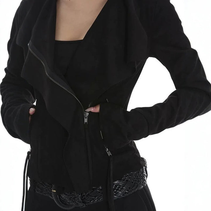 Women Fitted Zip Jacket with Asymmetrical Collar and Figure-Shaping Silhouette Amarae