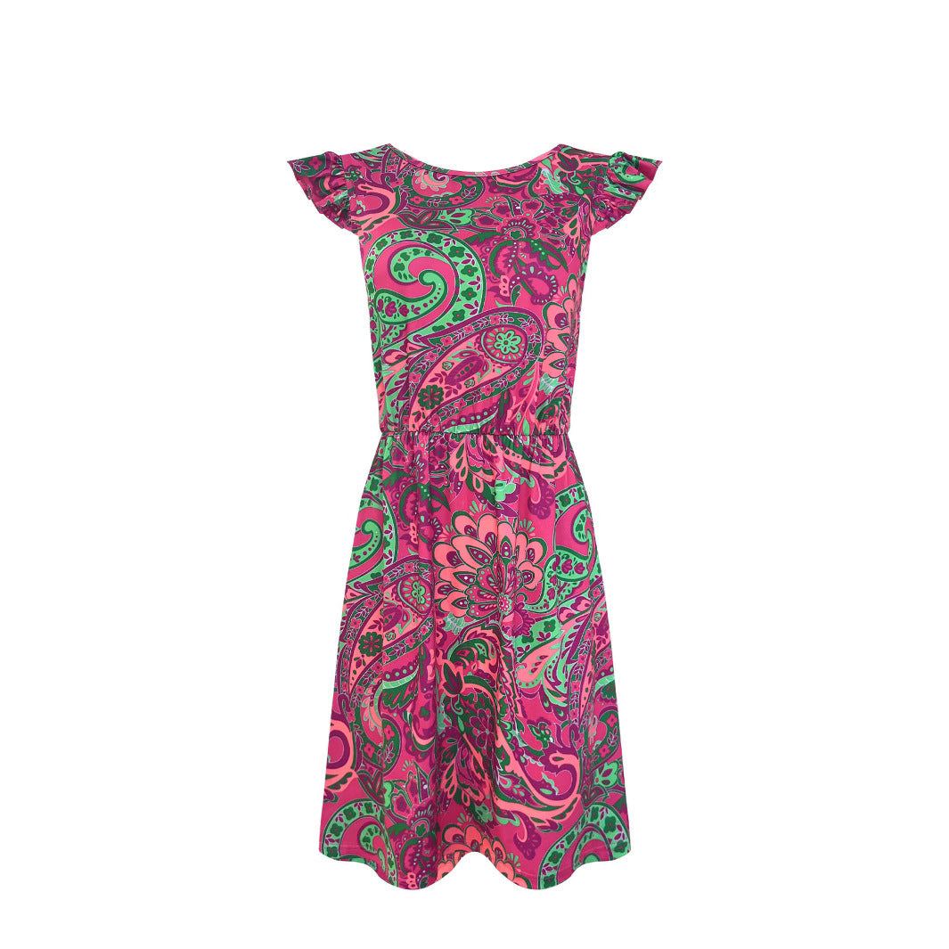 Women Mini Dress with Floral Print, Fluid with Puff Sleeves, Lune London