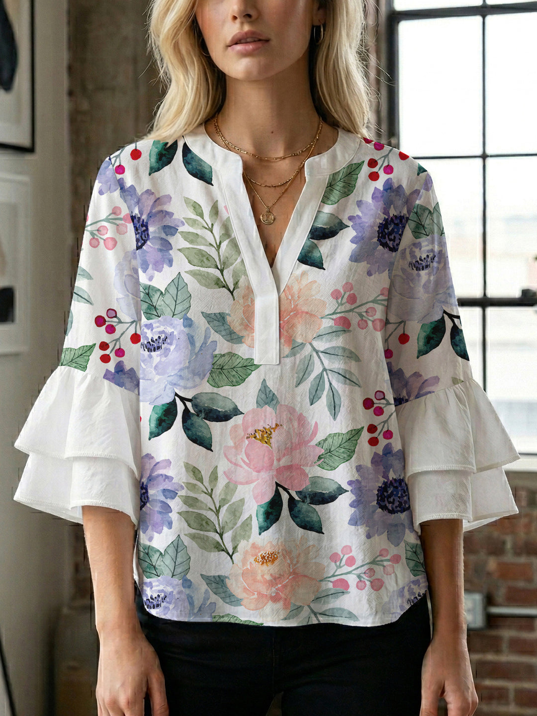 Women's artistic top with ruffled sleeves Lune London