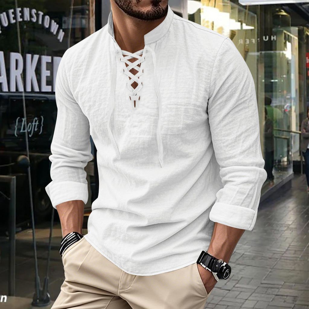 Long sleeve shirt for men with fashionable laces and high collar Lune London