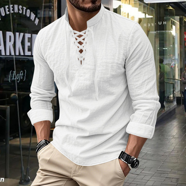 Long sleeve shirt for men with fashionable laces and high collar Lune London