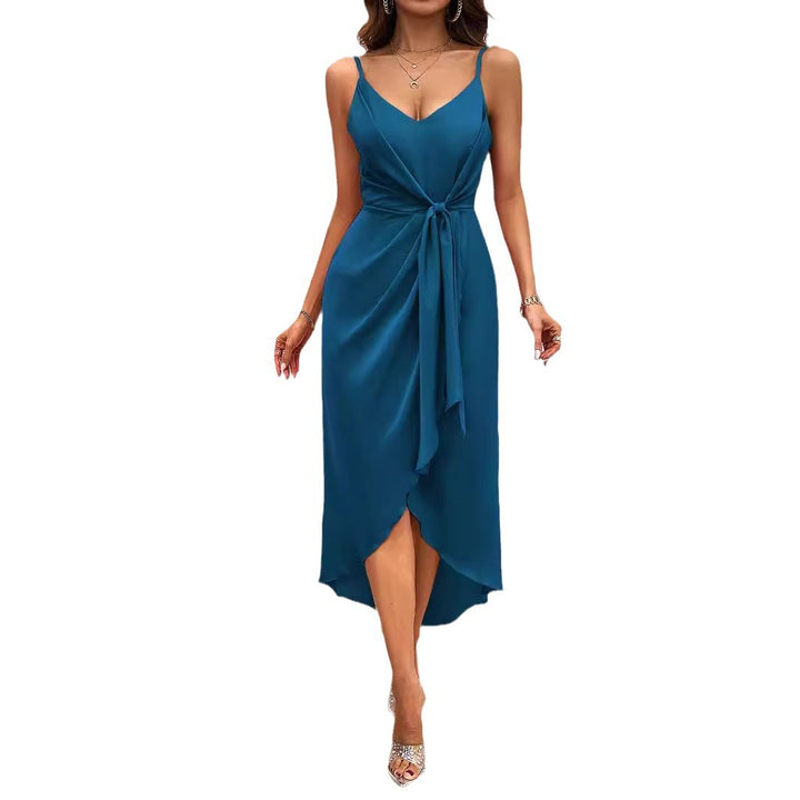 Women's midi dress with sophisticated wrap design and adjustable straps Lune London