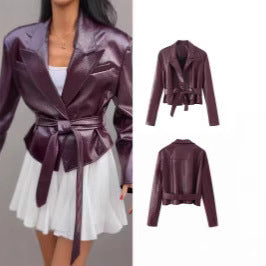 Veste en simili cuir pour femmes avec ceinture stylée Chic & Stil