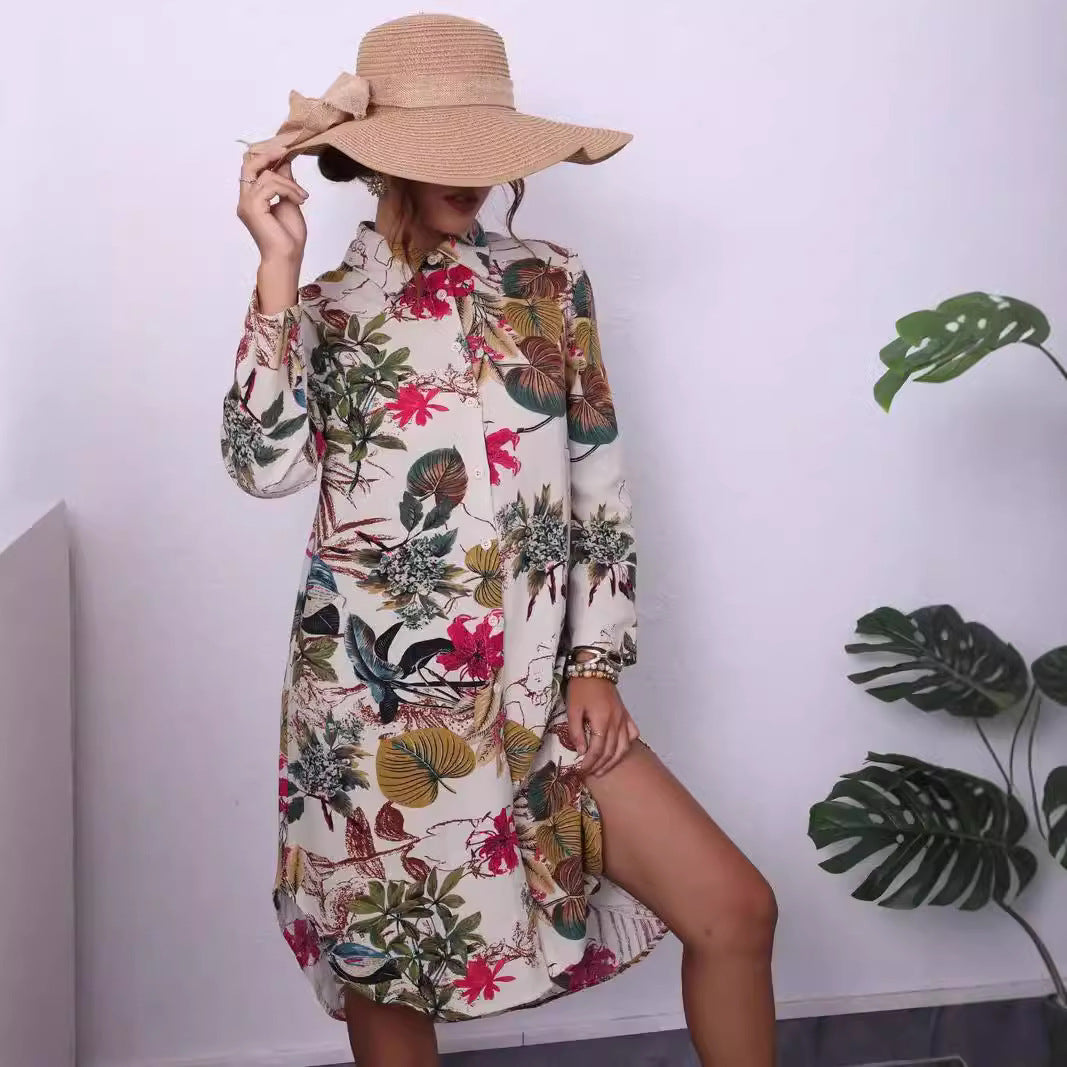 Shirt dress for women with exotic floral pattern Lune London