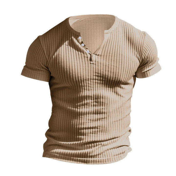 Men's Short Sleeve Henley T-Shirt with Textured Design Amarae