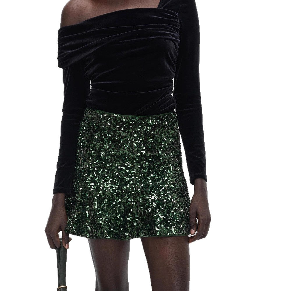 Women's sequin mini skirt with tailored silhouette & light A-line cut Amarae