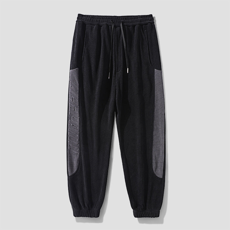 Men's cord pants in jogging style with side panel inserts and drawstring Amarae