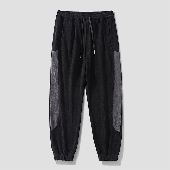 Men's cord pants in jogging style with side panel inserts and drawstring Amarae
