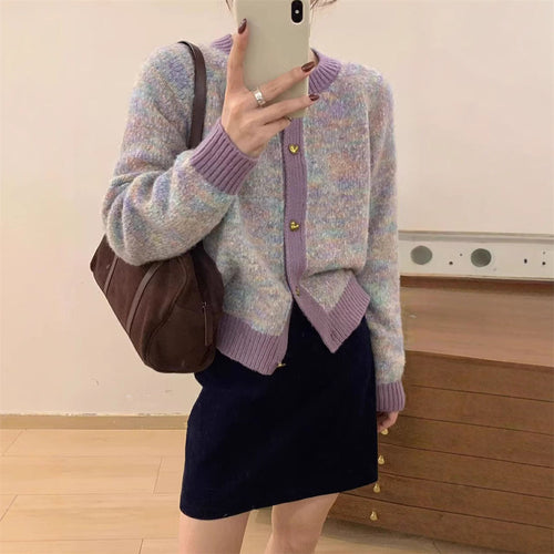 Ladies cozy knitted pullover with heart-shaped buttons and contrast ribbed details Amarae