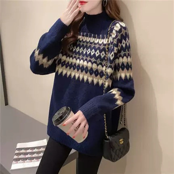 Ladies Trendy Sweater with Geometric Fair-Isle Pattern Lune London