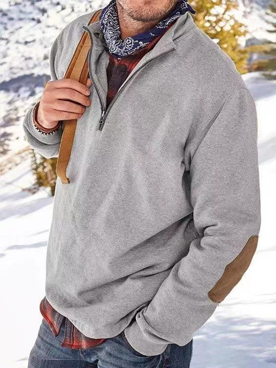 Men's fleece pullover with practical zip opening and trendy leather accents Lune London