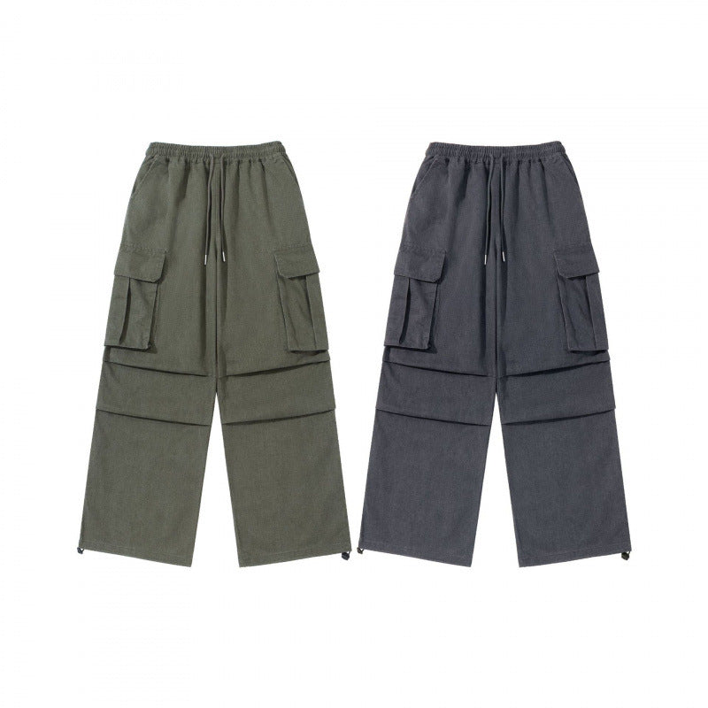 Men's Wide Cargo Pants with Elastic Waistband, Drawstring and Overlapping Panels Amarae