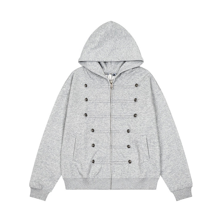 Ladies Hooded Sweat Jacket with decorative Double Button Placket and Zipper Amarae