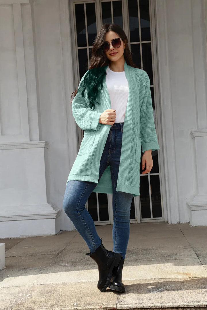 Casual knitted coat for women with open front panels and deep pockets Lune Londonl