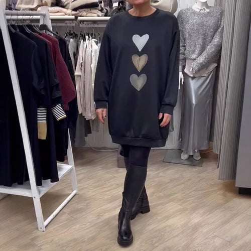 T-shirt à capuche pour femmes avec motifs de cœur et coupe ample Chic & Stil