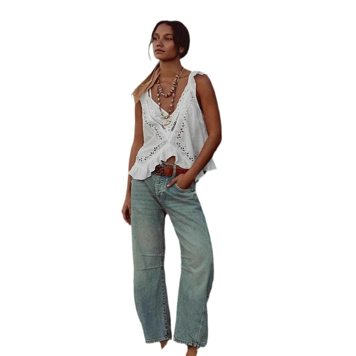 Ladies airy linen crop top with ruffles Lune London