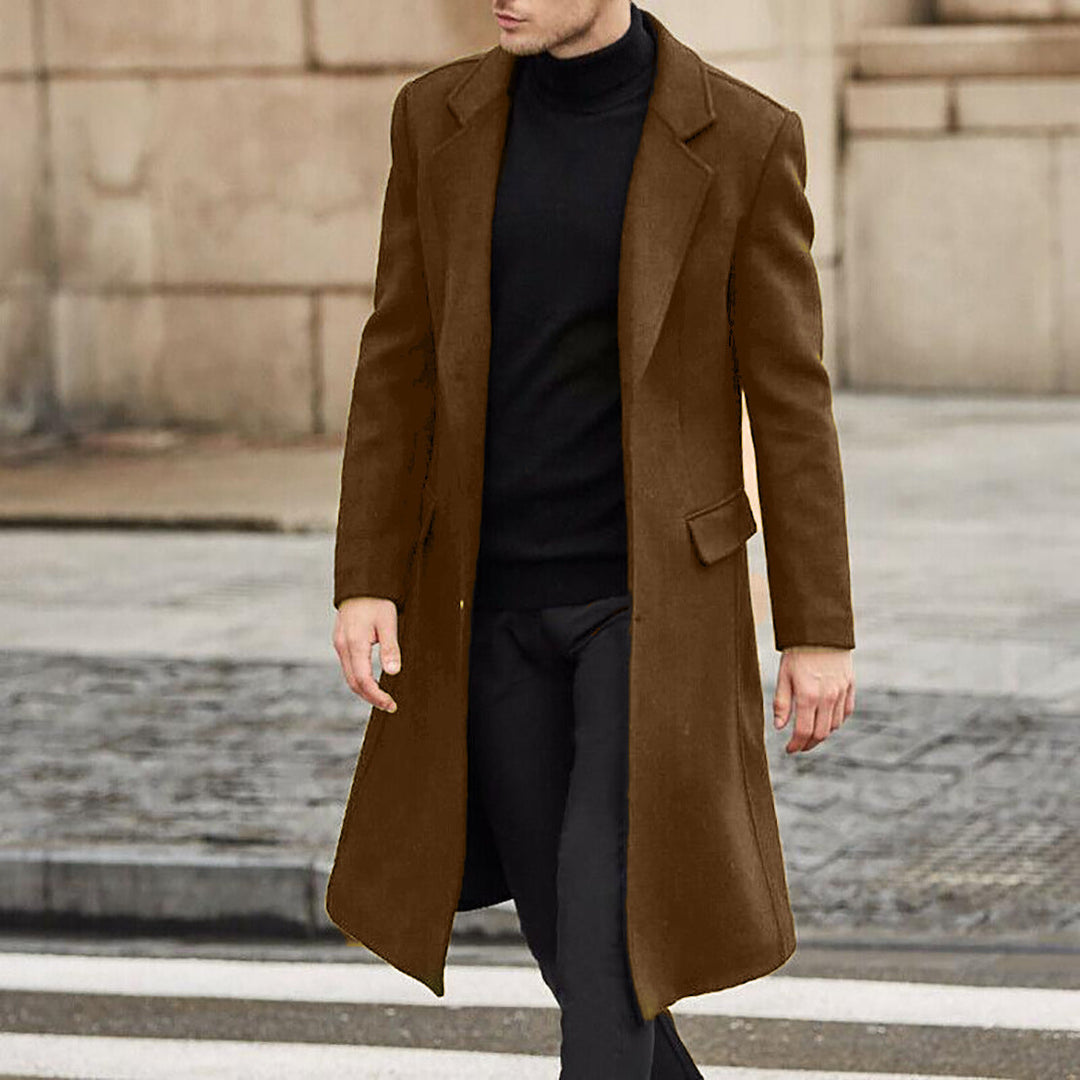 Men's Elegant Long Winter Coat with Classic Lapel Amarae