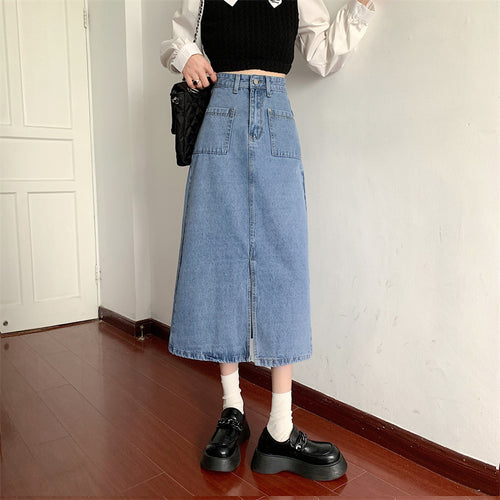Jupe en denim longue pour femme avec poches pratiques Chic & Stil