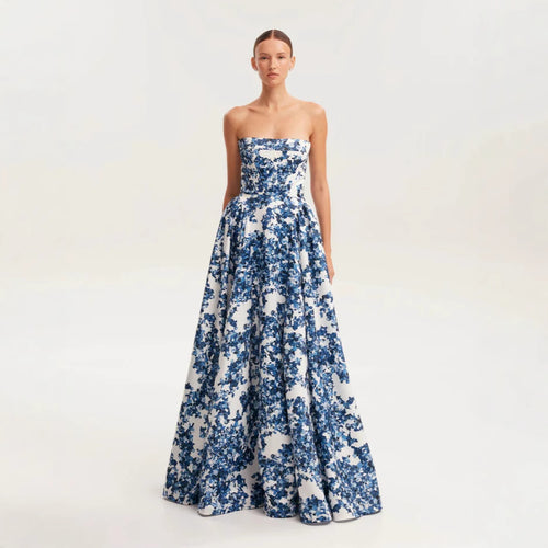 Women Elegant Floral Pattern Maxi Dress with Off-Shoulder Design Amarae