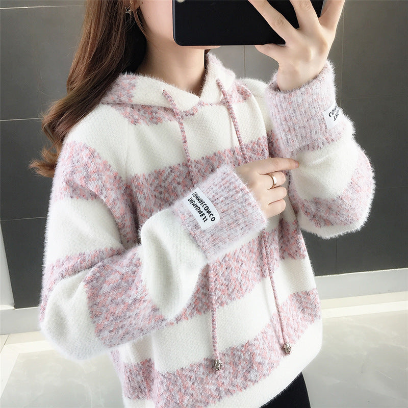 Casual hoodie for women with textured striped pattern and drawstring Lune London