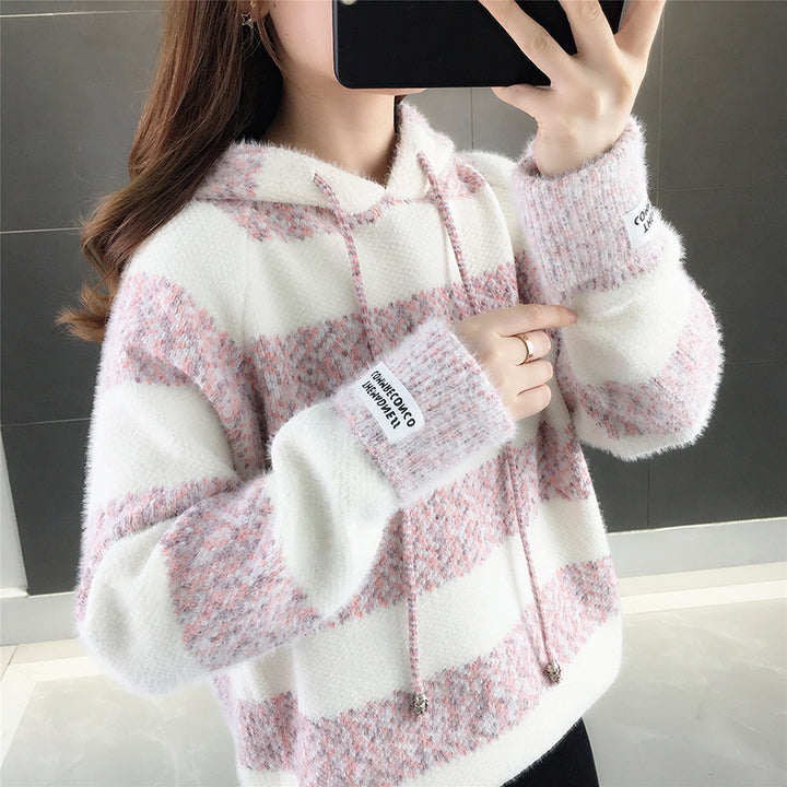 Casual hoodie for women with textured striped pattern and drawstring Lune London