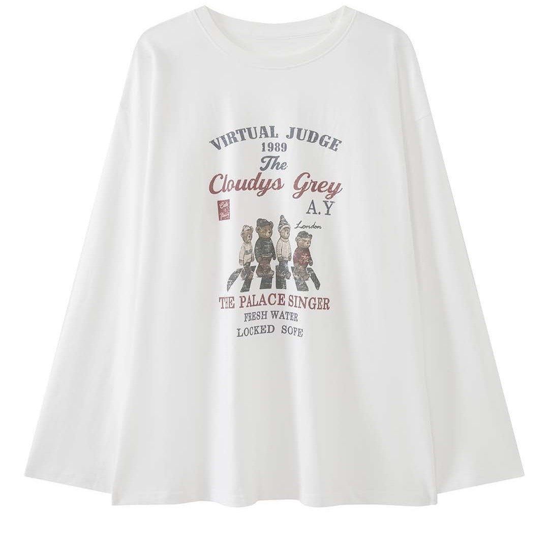 Women's loose-fitting cotton blend sweatshirt with vintage print and drop shoulder Amarae