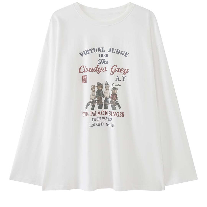 Women's loose-fitting cotton blend sweatshirt with vintage print and drop shoulder Amarae