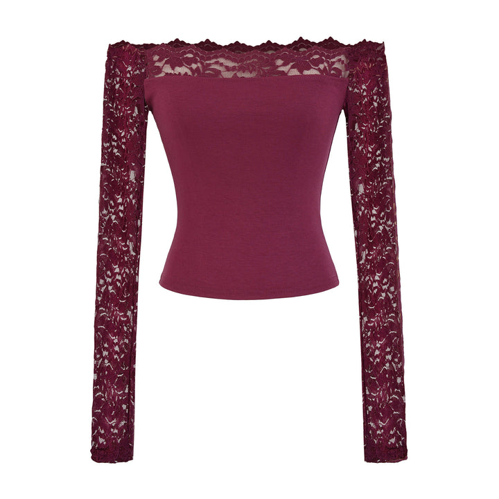 Ladies Carmen top with lace sleeves and off-the-shoulder cut Amarae